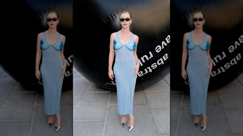 Lauren Lyle wears baby blue to RA summer exhibition