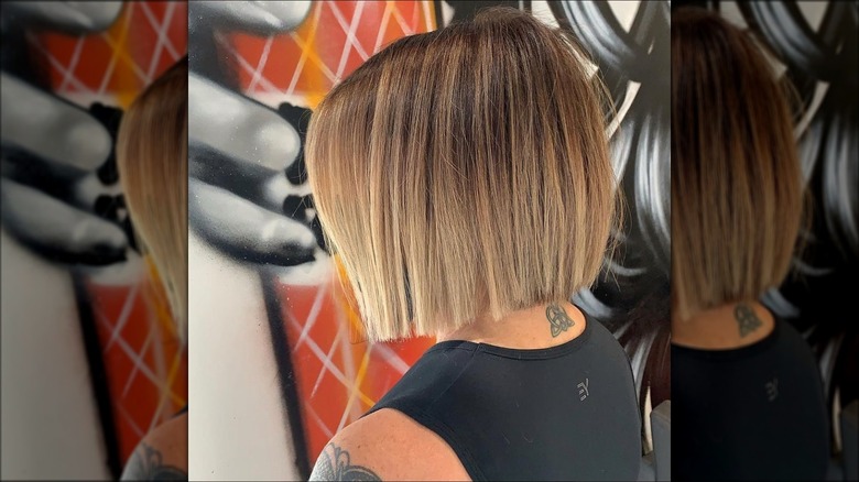 Woman with boxy bob haircut