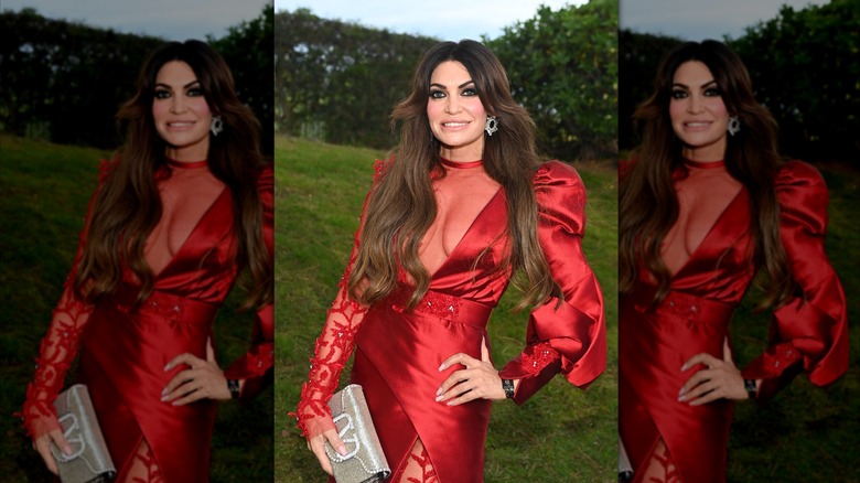 Kimberly Guilfoyle wearing red satin-sequin dress