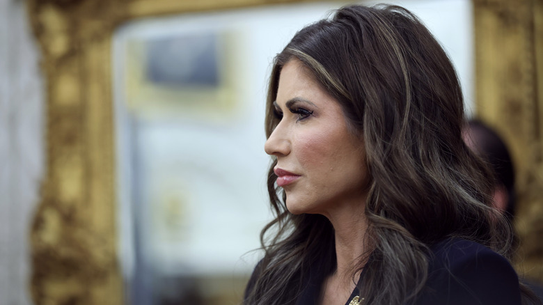 Kristi Noem during a meeting between President Donald Trump and El Salvador President Nayib Bukele