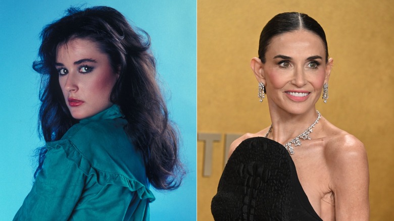 Side-by-side pictures of a young and current Demi Moore