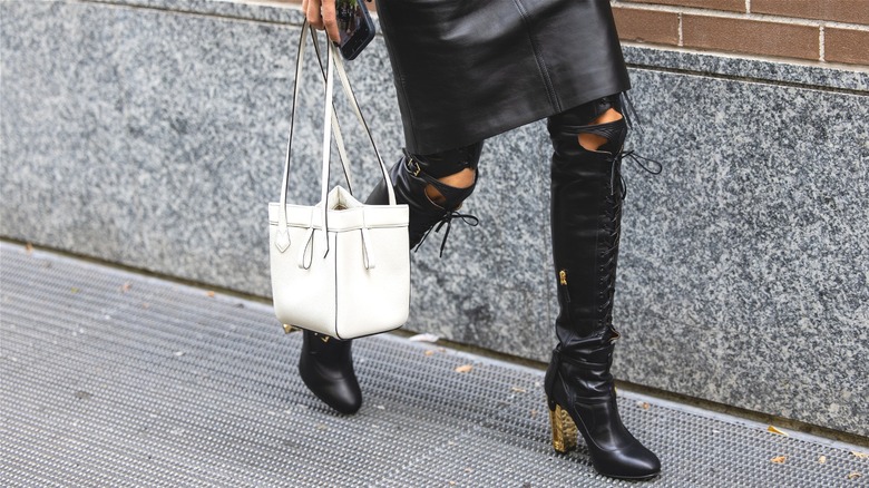 close up of over-the-knee boots 