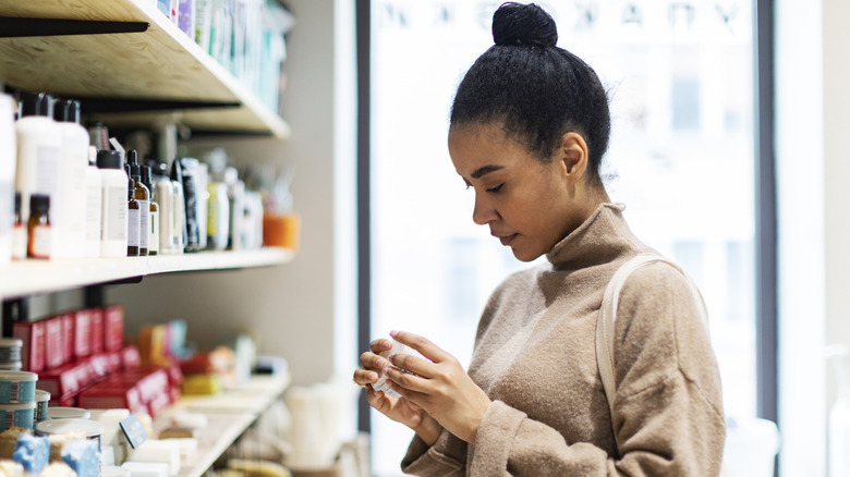 Woman shopping for skincare products