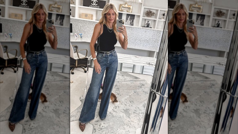 Woman wearing Rag & Bone Miramar jeans