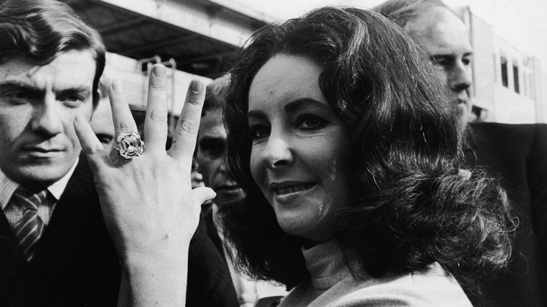 Undated photograph with Elizabeth Taylor showing off the Krupp ring
