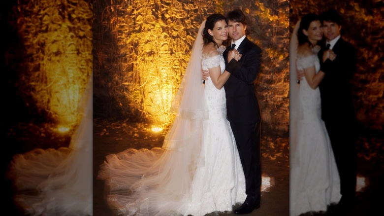 Katie Holmes and Tom Cruise in Giorgio Armani on their wedding day