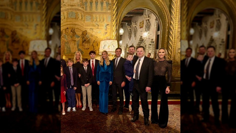 trump family photo, lara mesh top, ivanka blue velvet suit