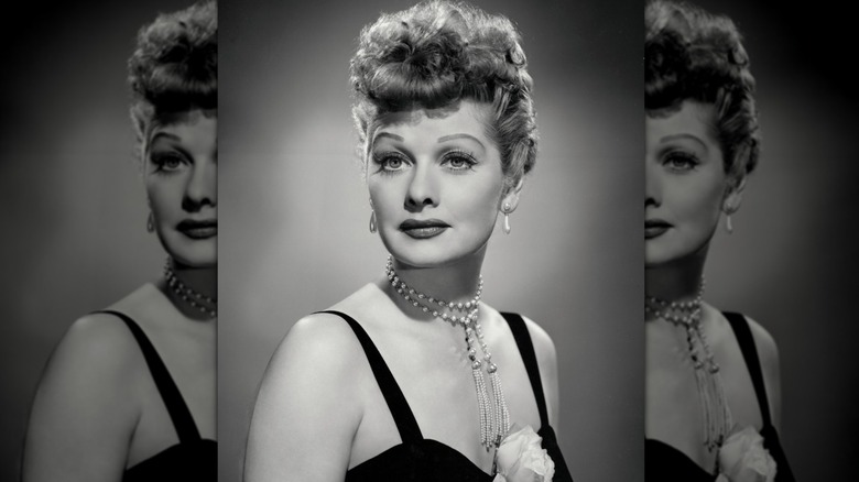 Black-and-white portrait of Lucille Ball wearing her signature poodle-cut hairstyle