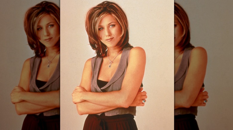 Still of Jennifer Aniston wearing "The Rachel" haircut in an episode of "Friends"