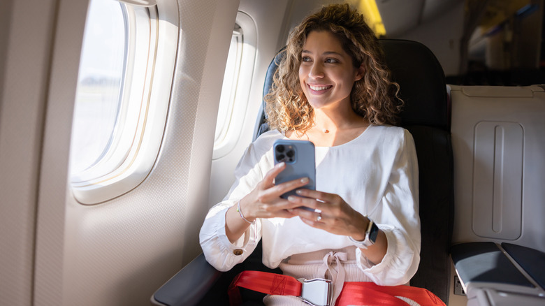 Woman on airplane