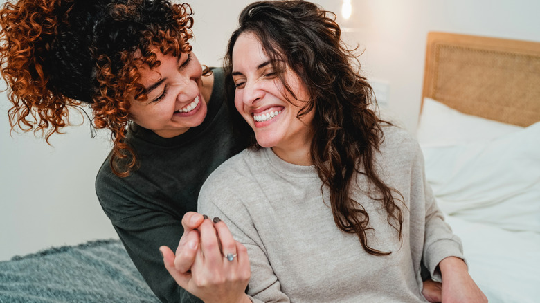 Engaged lesbian couple