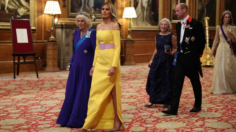 Melania Trump and Queen Camilla photographed on their way to the state banquet hosted by the royal British family