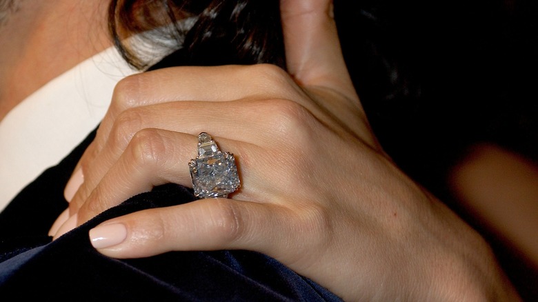 A close-up of Jennifer Lopez's engagement ring