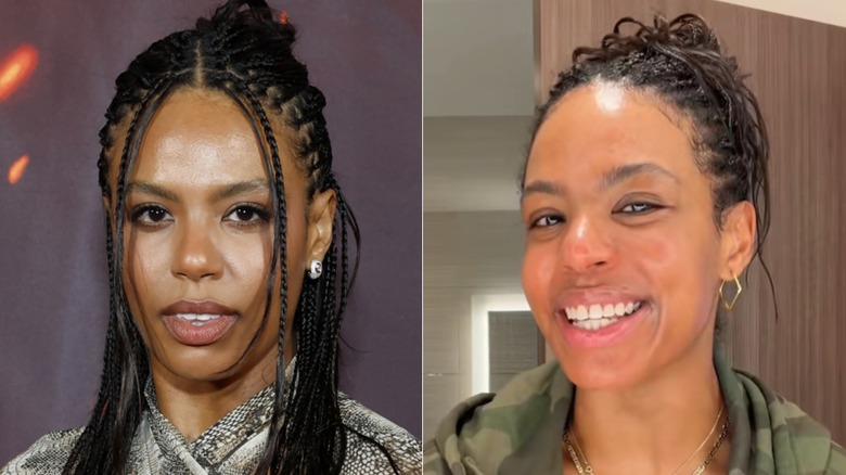 Left: Britt Stewart with makeup; Right: Britt Stewart without makeup