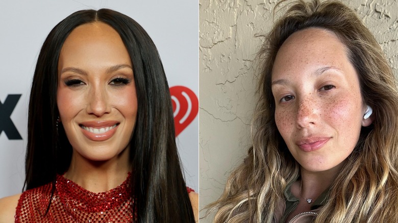 Left: Cheryl Burke with makeup; Right: Cheryl Burke without makeup