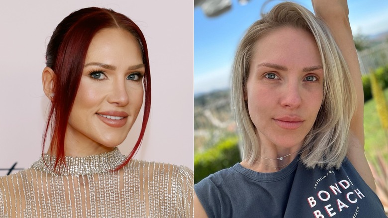 Left: Sharna Burgess with makeup; Right: Sharna Burgess without makeup