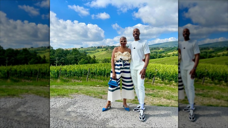 Aisha Hinds and her husband in Tuscany, Italy