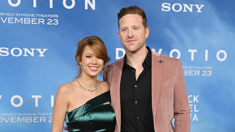 Morgan Lindholm and Boone Platt at the premiere of "Devotion"