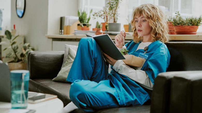 A woman reading a book