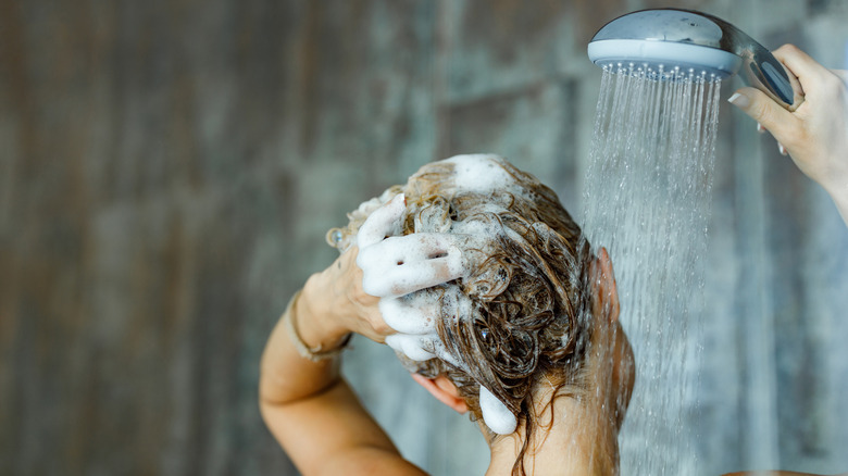 Woman washing her hair