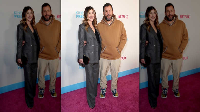 Jackie and Adam Sandler at Kind of Pregnant premiere in February 2025