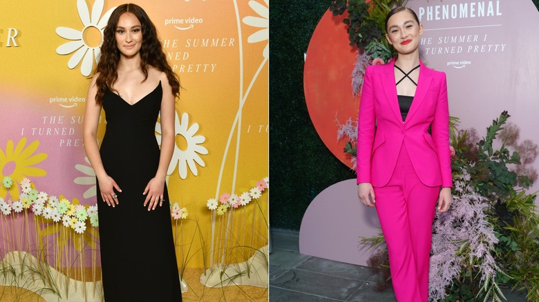 Lola Tung on the red carpet in 2022, side by side photos