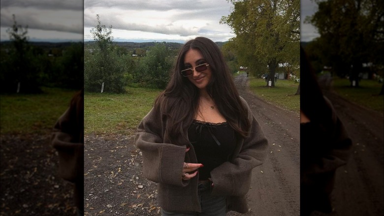 Woman with long layered hair