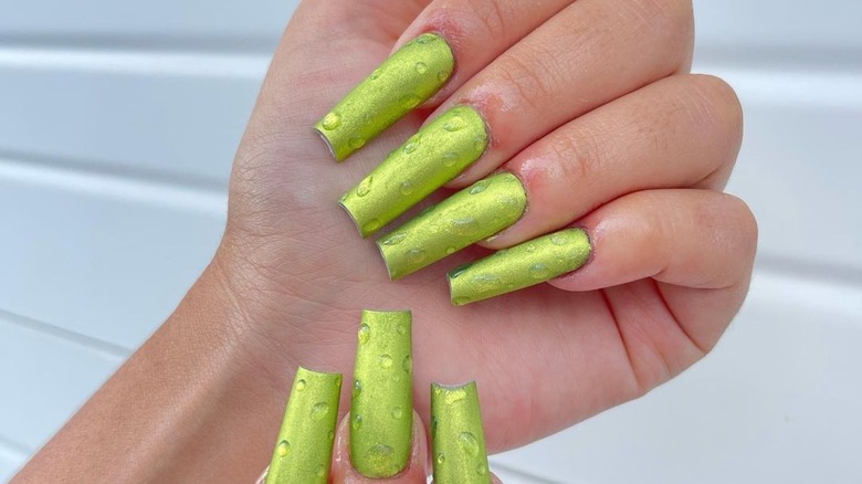 lime green water drop nails