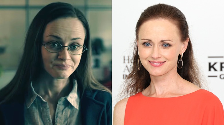 Alexis Bledel in The Handmaid's Tale and on the red carpet, side by side