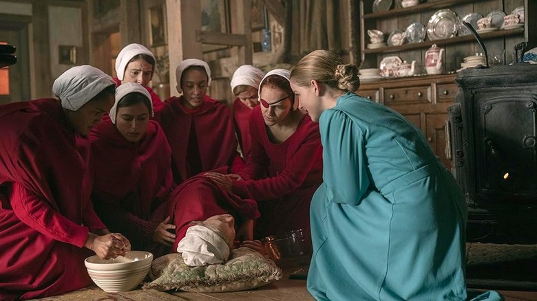 The female cast of The Handmaid's Tale in character