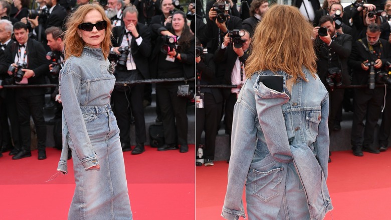 Isabelle Huppert wearing a Balenciaga jacket and skirt