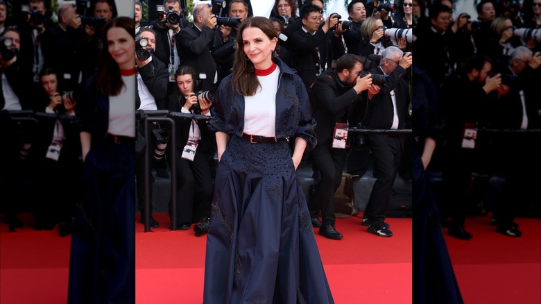 Juliette Binoche in a navy outfit