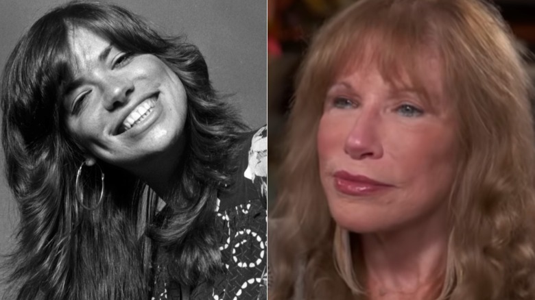Carly Simon in 1971 (left) and 2024 (right)