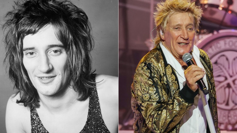 Rod Stewart pictured in 1971 (left) and 2026 (right)