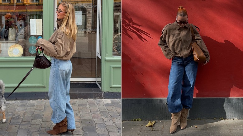 Images of style influencers style slouchy boots in taupe hues for fall 2026