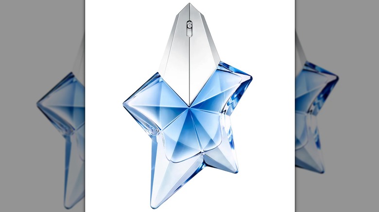 An image of the blue bottle of Thierry Mugler's Angel perfume
