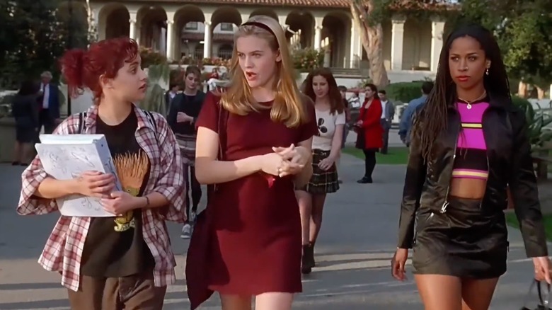 Cher with Dionne Davenport and another student walking on the campus