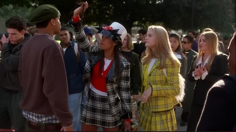 A clip of "Clueless"  with Cher in her yellow plaid skirt suit