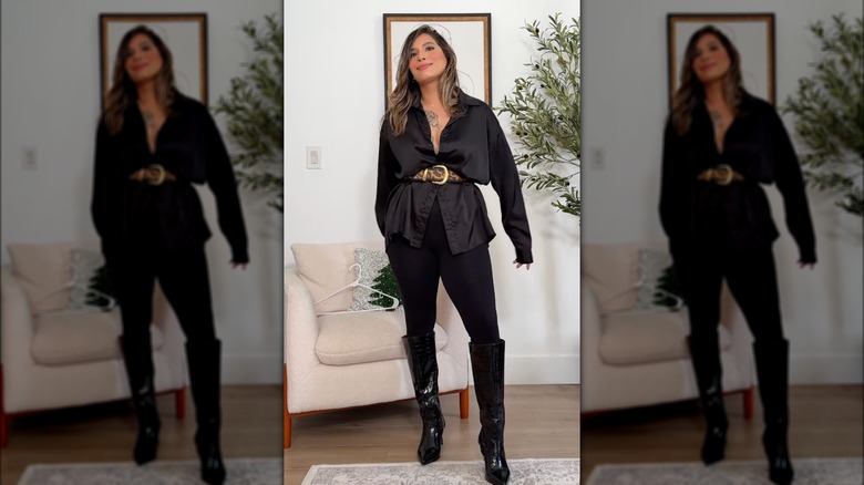 A woman on Instagram in an all-black outfit with boots