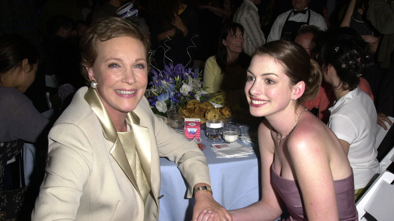 Julie Andrews smiling with Anne Hathaway