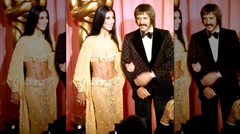 Cher and Sonny Bono smiling at the 1973 Oscars