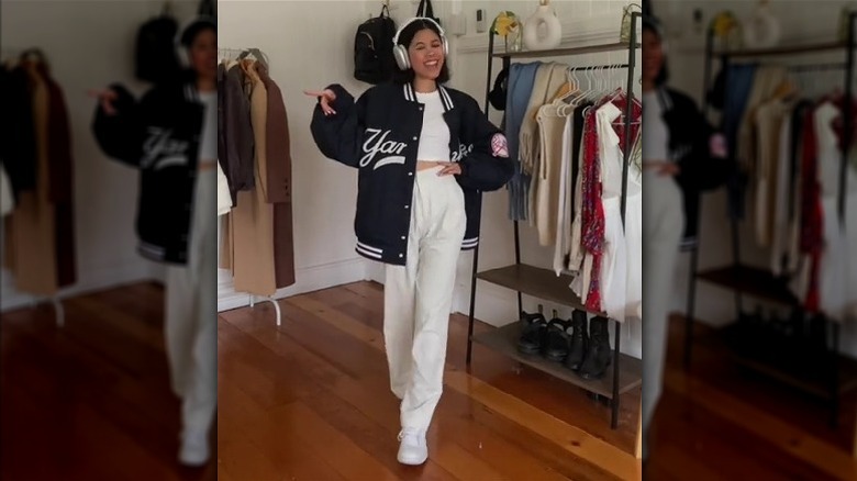 Varsity jacket and white clothes