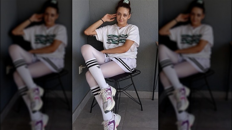 Wearing sportswear with white tights