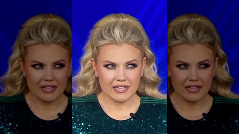 Eriak Kirk speaking and wearing a green, sparkly dress