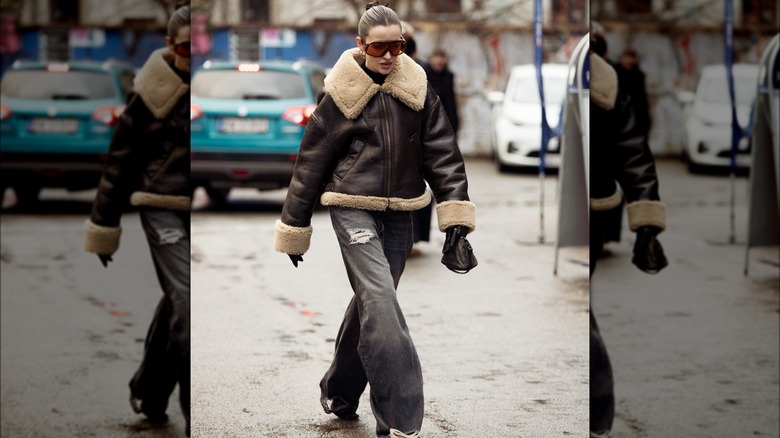 A woman in black jeans 