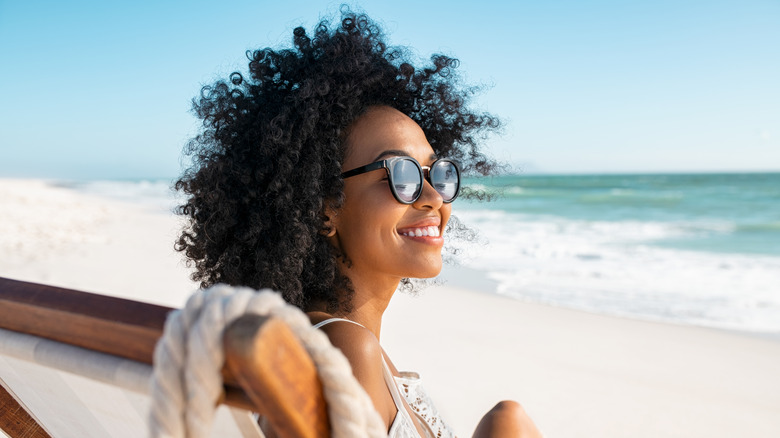 woman smiling beach