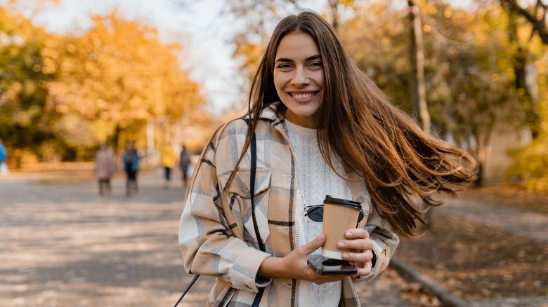 Woman with translucent brown hair