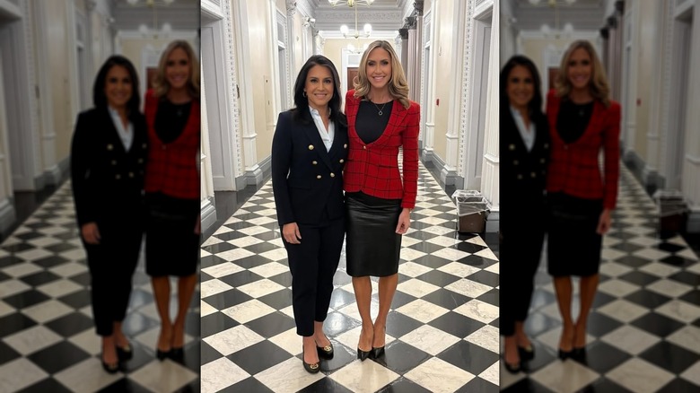 Tulsi Gabbard and Lara Trump in posing together in February 2025