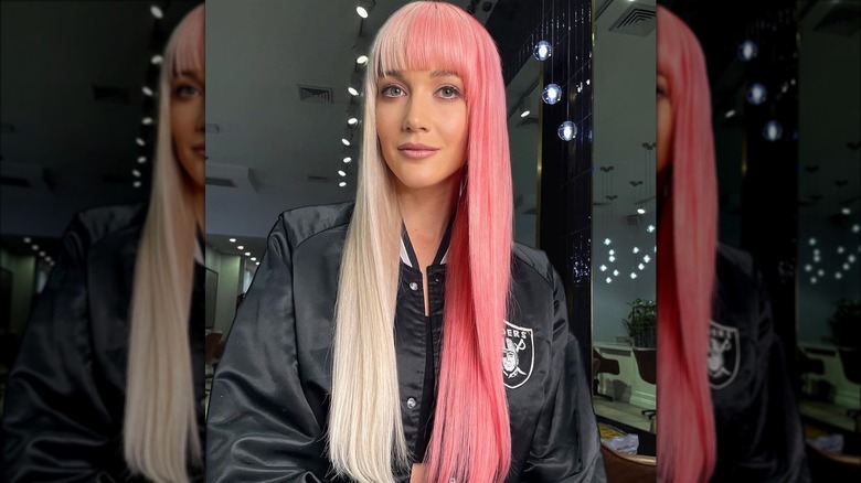 Woman with pink and blonde hair