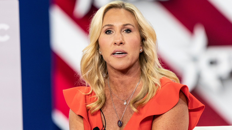 Marjorie Taylor Greene speaks at a conference